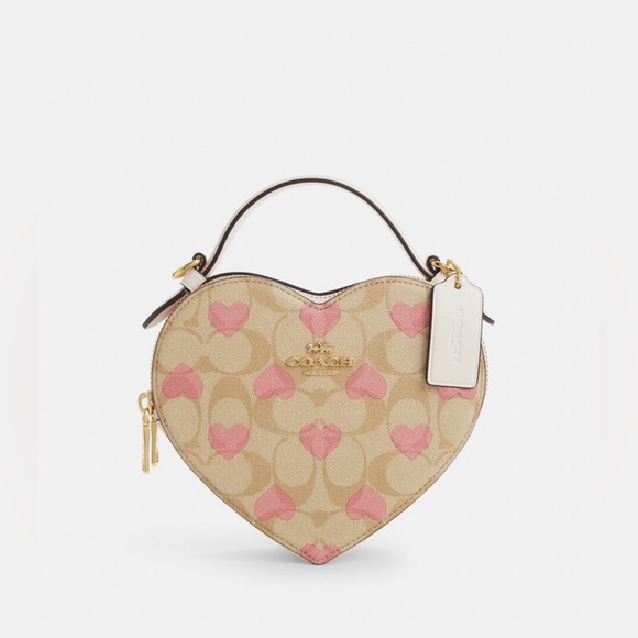 💕New Coach Heart Crossbody CP021 Signature Canvas Pink Print - Picture 1 of 8
